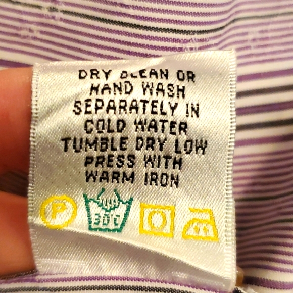 👕 BUGATCHI UOMO XL PURPLE & WHITE EMBROIDERED STRIP LONGSLEVE BUTTONDOWN SHIRT - Picture 5 of 6